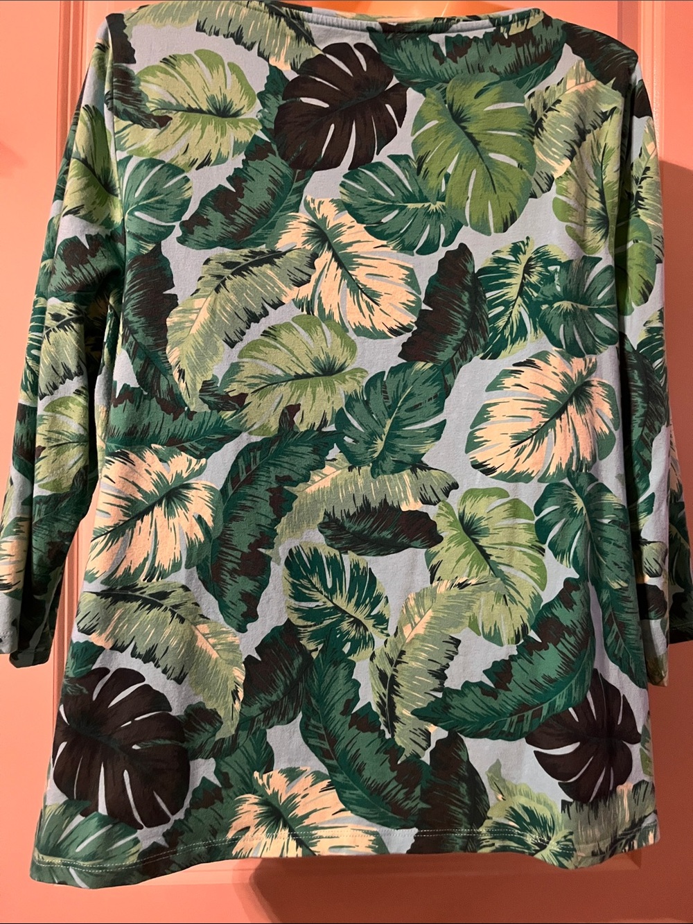 Talbots Green Tropical Leaf Boatneck 3/4 Sleeve Isle Fronds Tshirt, size PXL - Picture 4 of 4